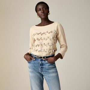 NWT J. Crew Mariner jersey 3/4 sleeve T-shirt with floral embellishment sequins